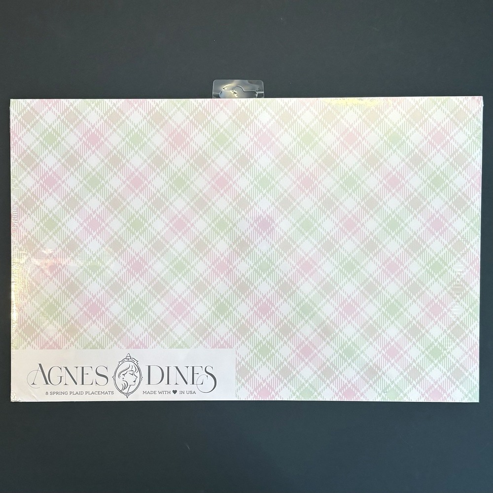 Agnes Dines Spring Plaid Paper Placemats 8 Pcs Pink & Green USA Made 17x 11" NEW
